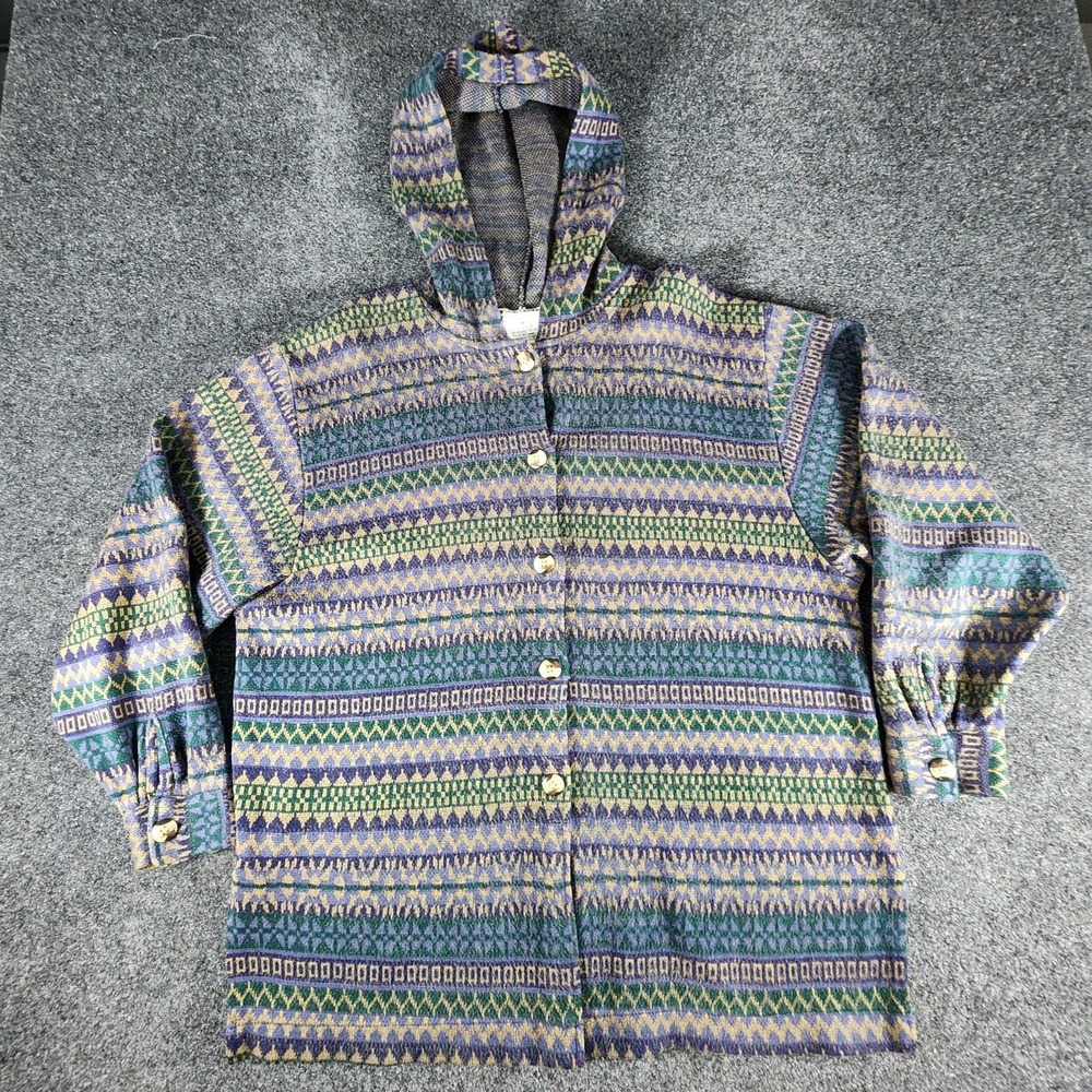 VTG Aztec Western Coat Sweater Cardigan Jacket Men's M Button Up Hooded‎
